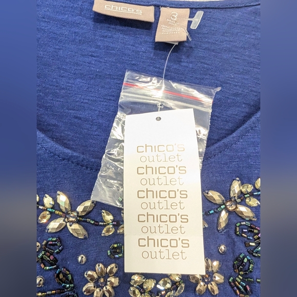 NWT Chico's blue Victoria beading top pullover shirt rhinestone office size 3/XL - Picture 6 of 9